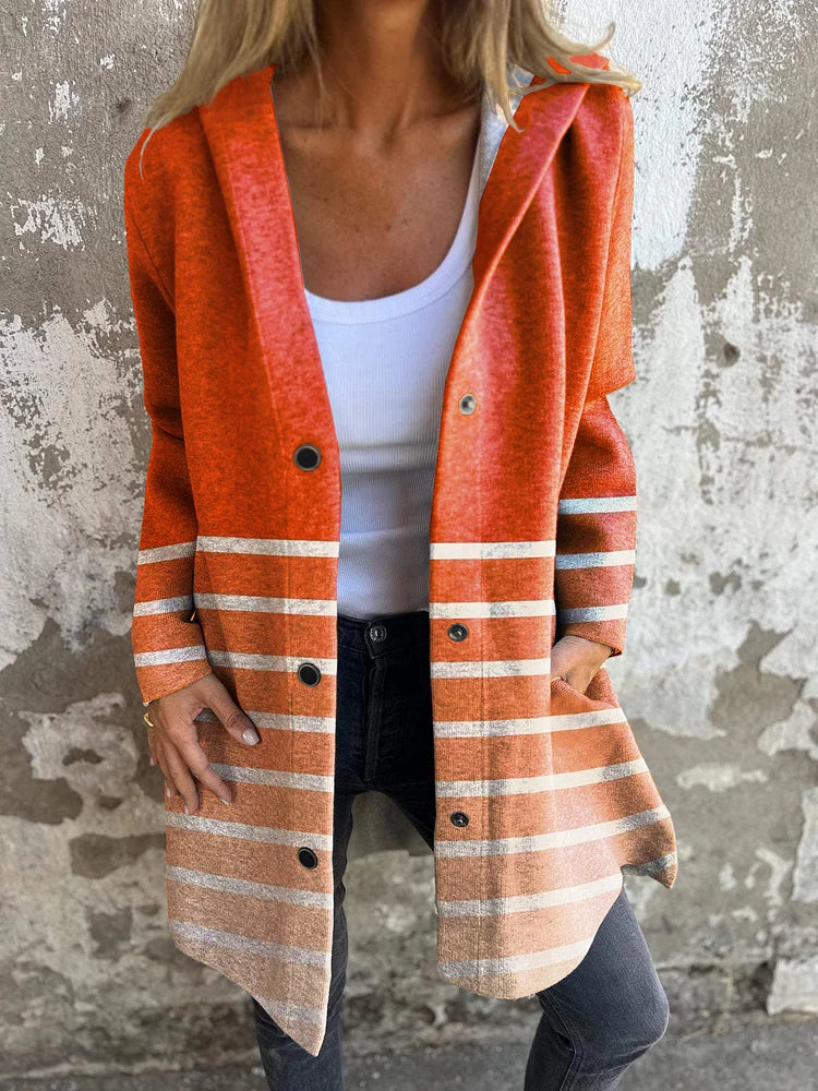 Color Block Art Print Long Sleeve Button Hooded Jacket
